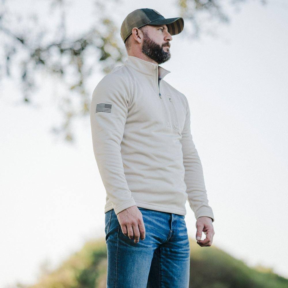 Men's 1/2 Zip Waffle Top - Sand