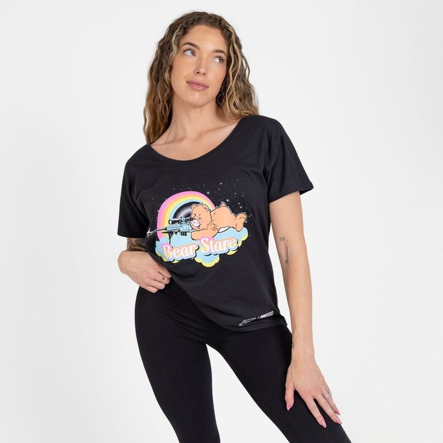 Women's Bear Stare Slouchy Fit T-Shirt - Black