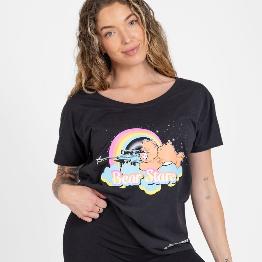 Women's Bear Stare Slouchy Fit T-Shirt - Black