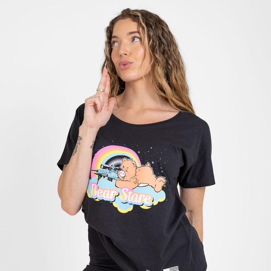 Women's Bear Stare Slouchy Fit T-Shirt - Black