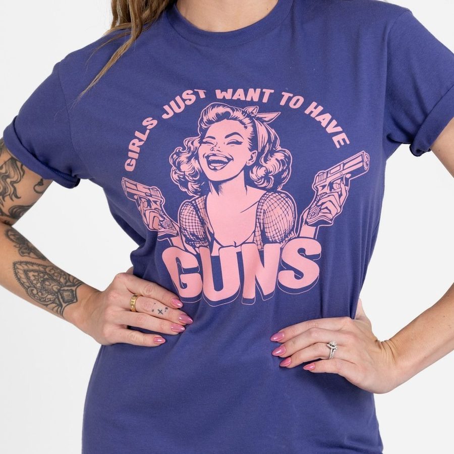 Women's Girls Just Want Guns Boyfriend Fit T-Shirt - Future Dusk