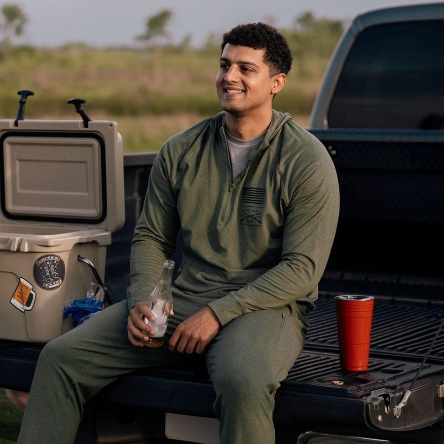 Men's All-Day 1/4 Zip Hoodie - Heather Military Green