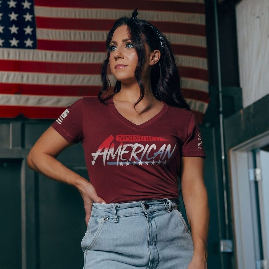 Women's Unapologetically American V-Neck - Red Plum
