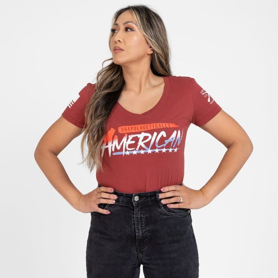 Women's Unapologetically American V-Neck - Red Plum
