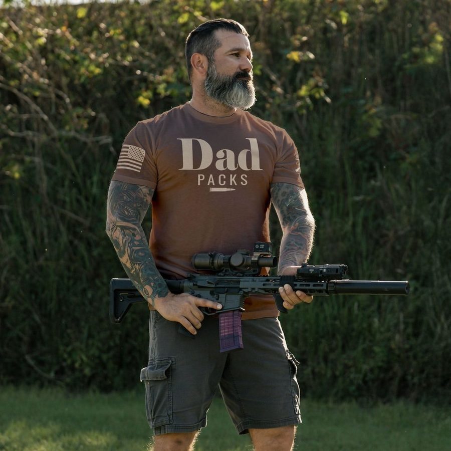 Dad Packs T-Shirt - Heather Brown