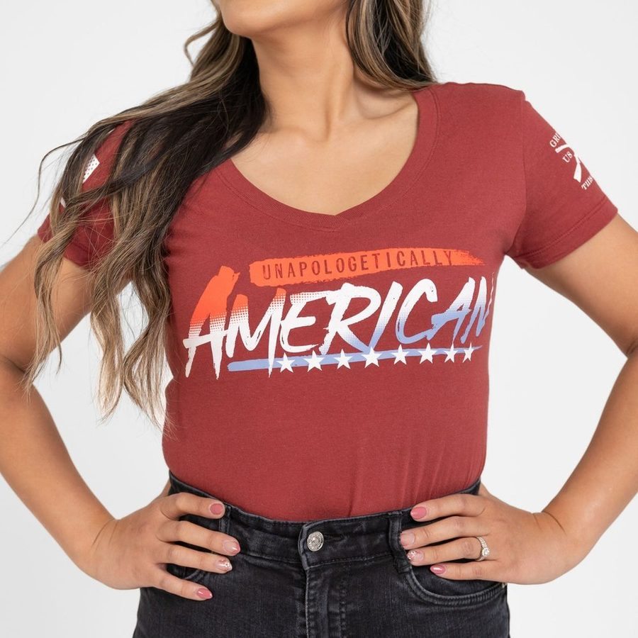 Women's Unapologetically American V-Neck - Red Plum