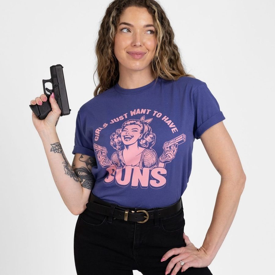 Women's Girls Just Want Guns Boyfriend Fit T-Shirt - Future Dusk