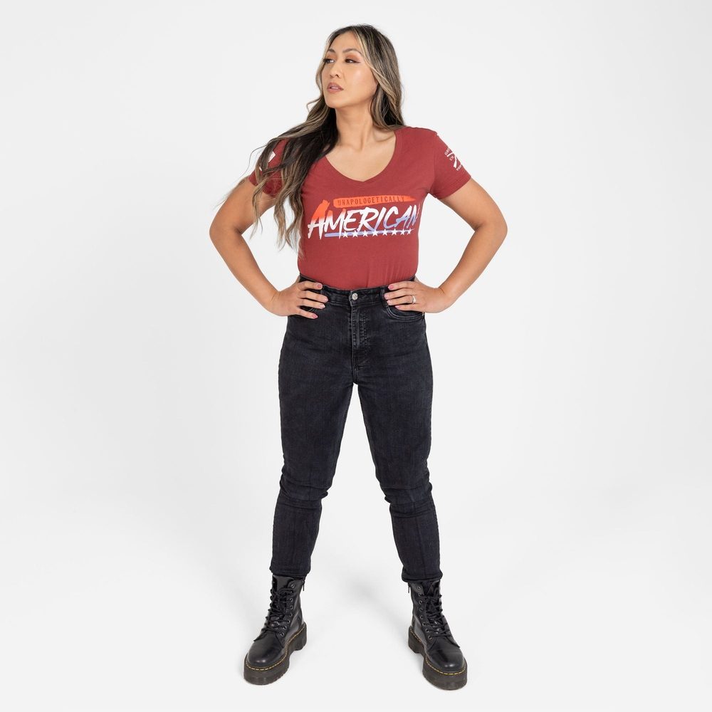 Women's Unapologetically American V-Neck - Red Plum