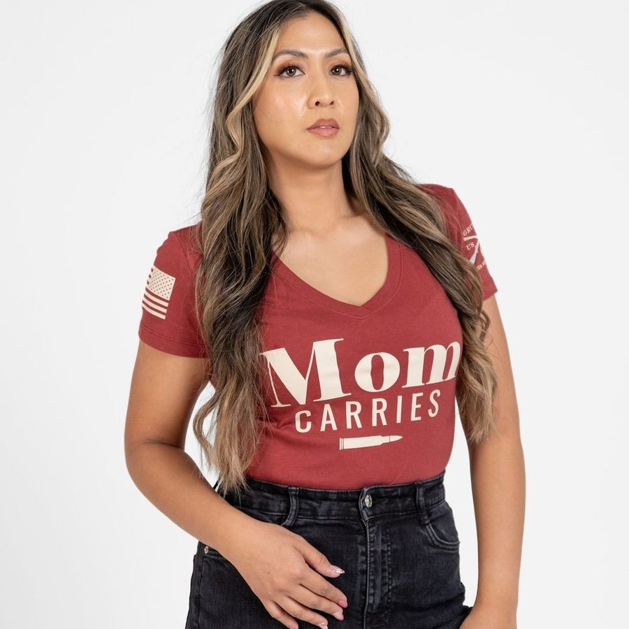 Women's Mom Carries V-Neck - Red Plum