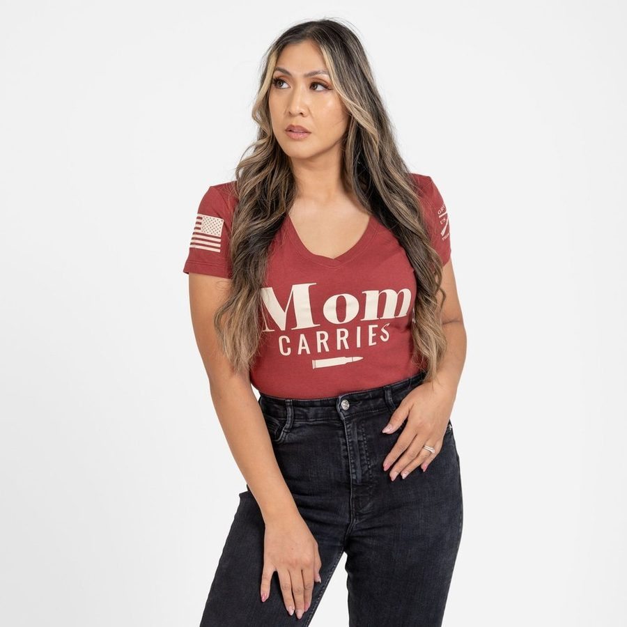 Women's Mom Carries V-Neck - Red Plum