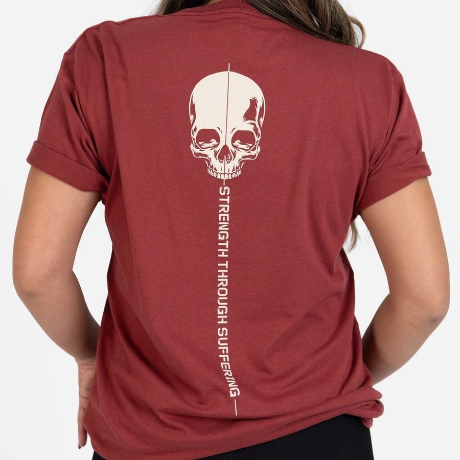 Women's Strength Through Suffering Boyfriend Fit T-Shirt - Red Plum