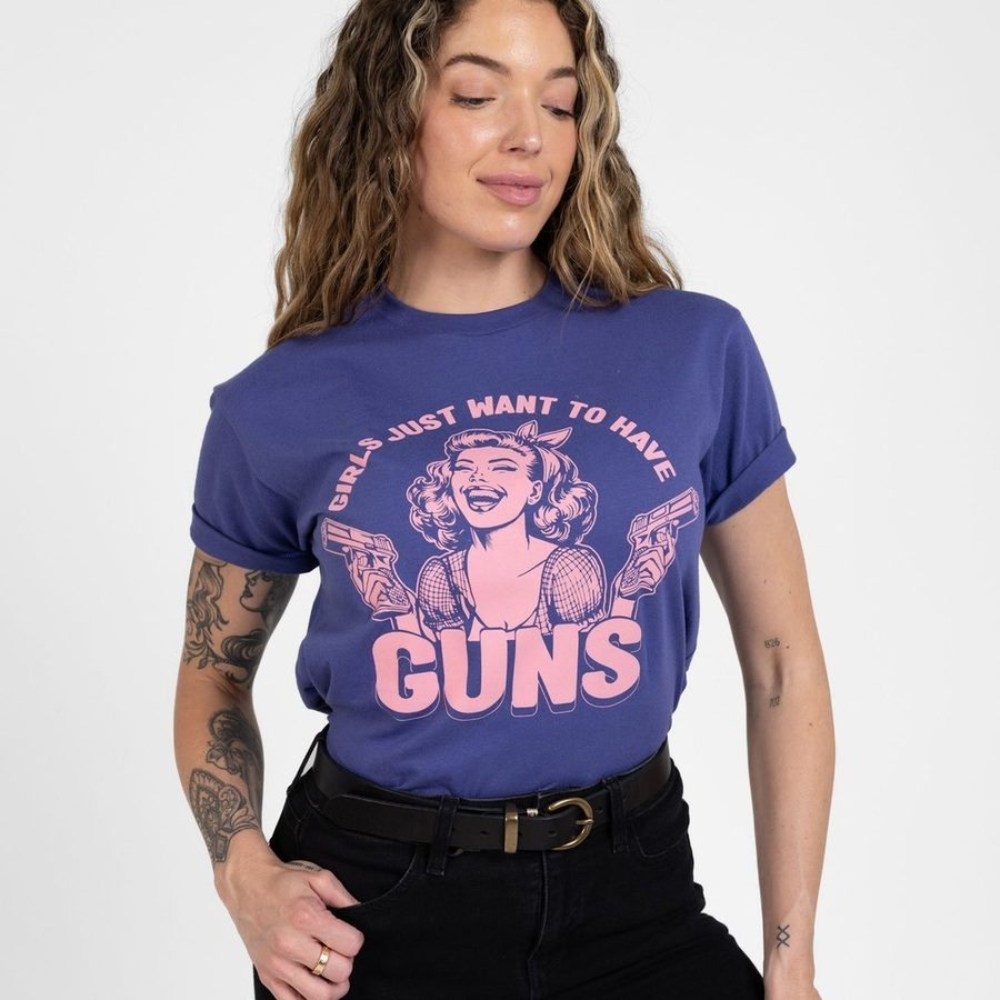 Women's Girls Just Want Guns Boyfriend Fit T-Shirt - Future Dusk