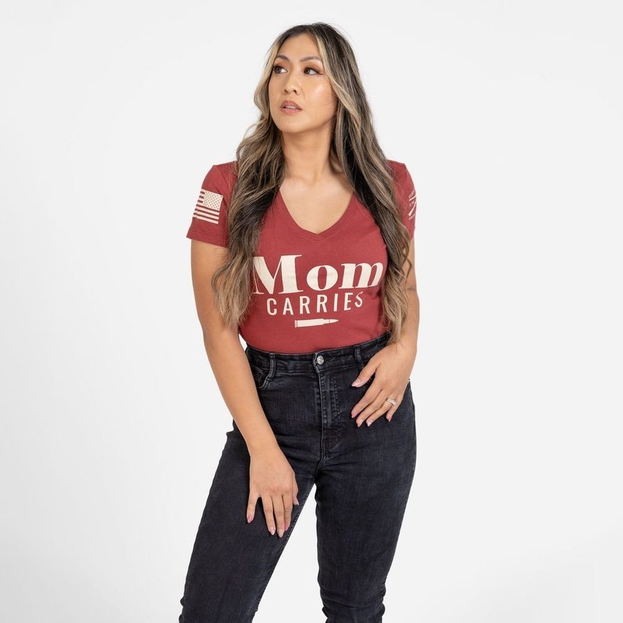 Women's Mom Carries V-Neck - Red Plum