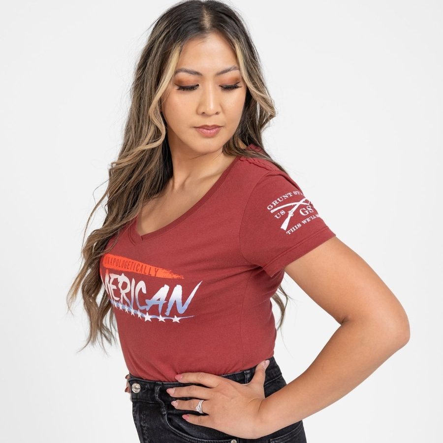 Women's Unapologetically American V-Neck - Red Plum