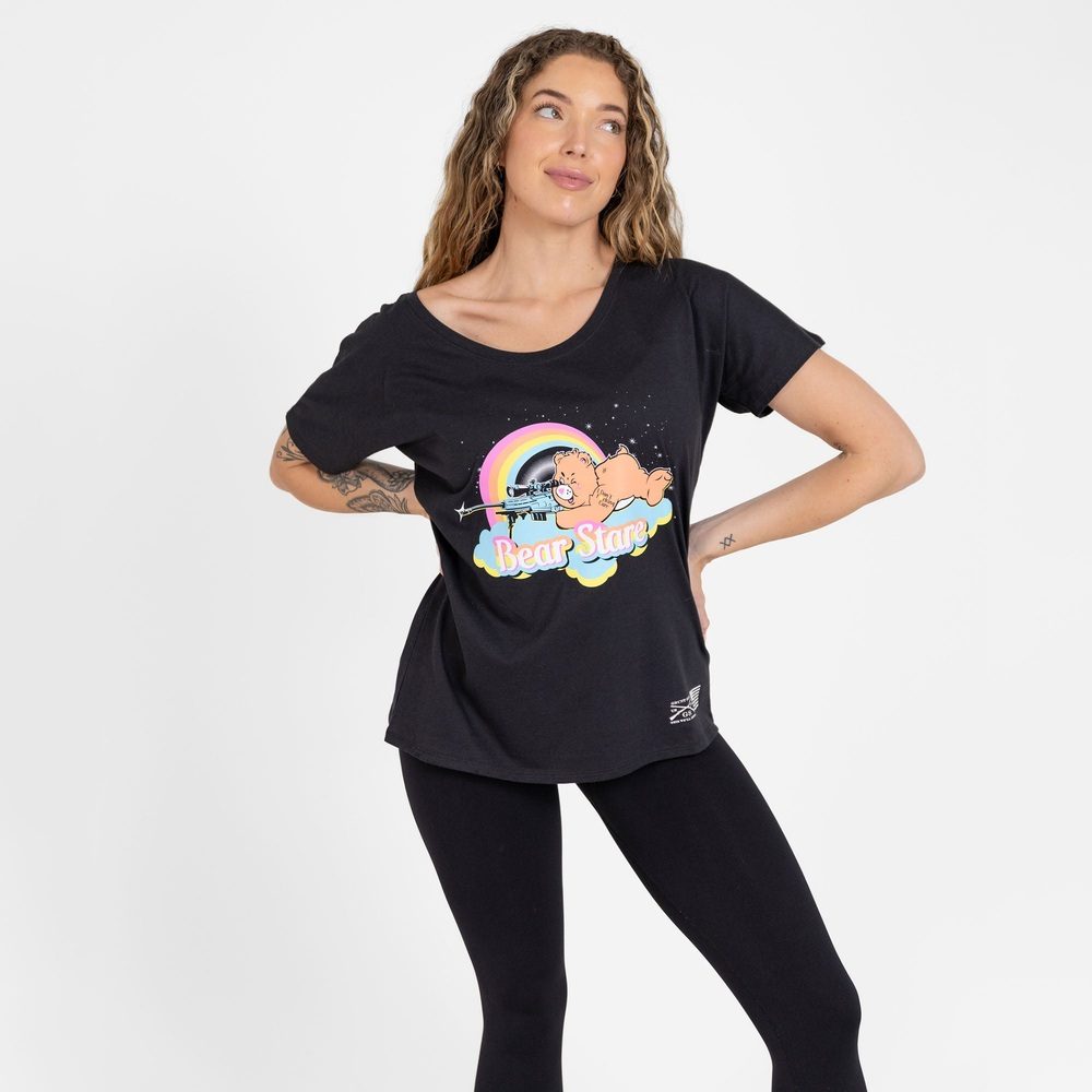 Women's Bear Stare Slouchy Fit T-Shirt - Black
