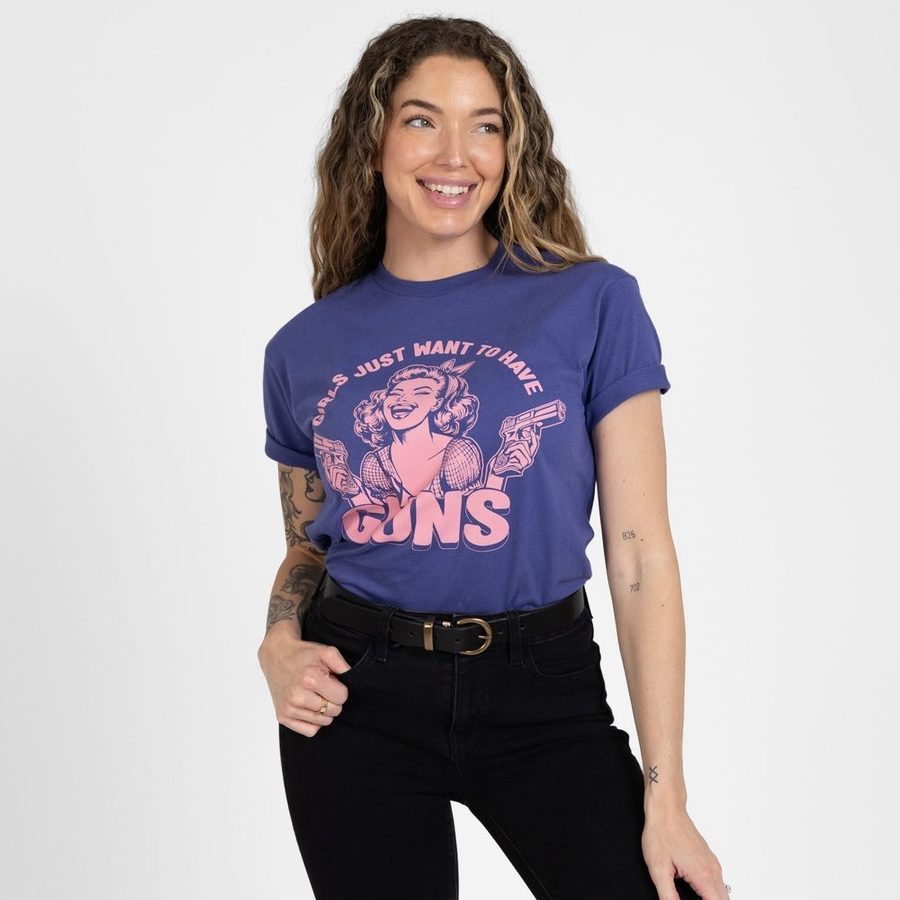 Women's Girls Just Want Guns Boyfriend Fit T-Shirt - Future Dusk
