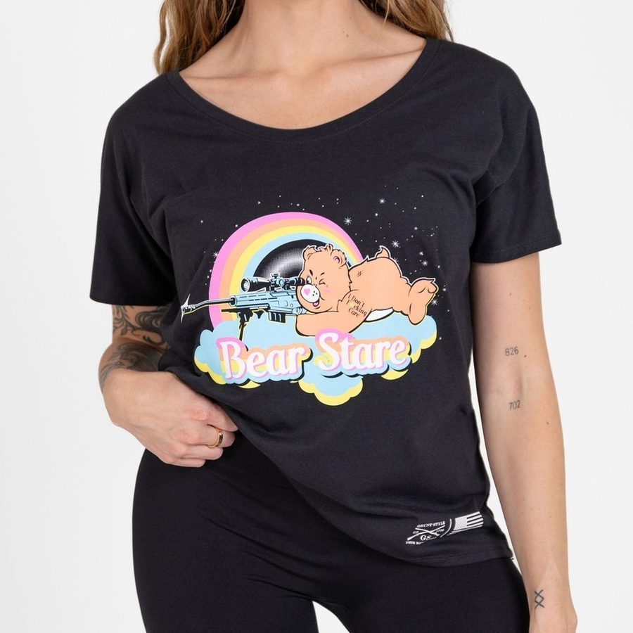Women's Bear Stare Slouchy Fit T-Shirt - Black