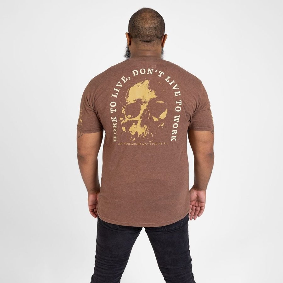Work To Live T-Shirt - Heather Brown
