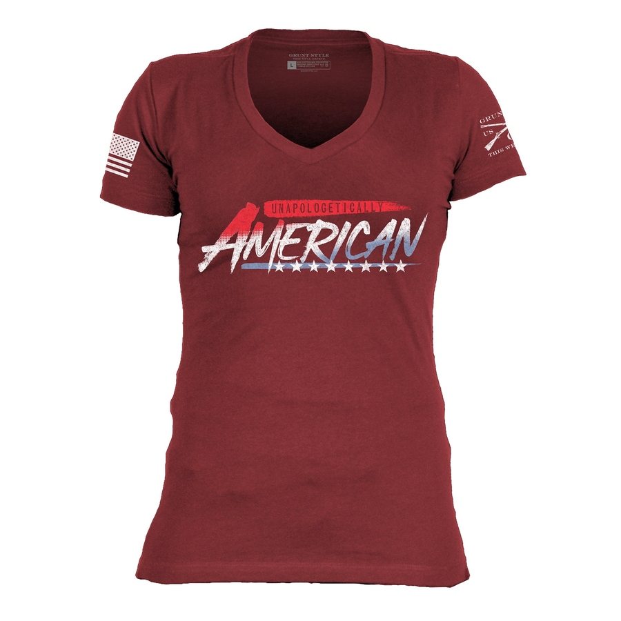 Women's Unapologetically American V-Neck - Red Plum
