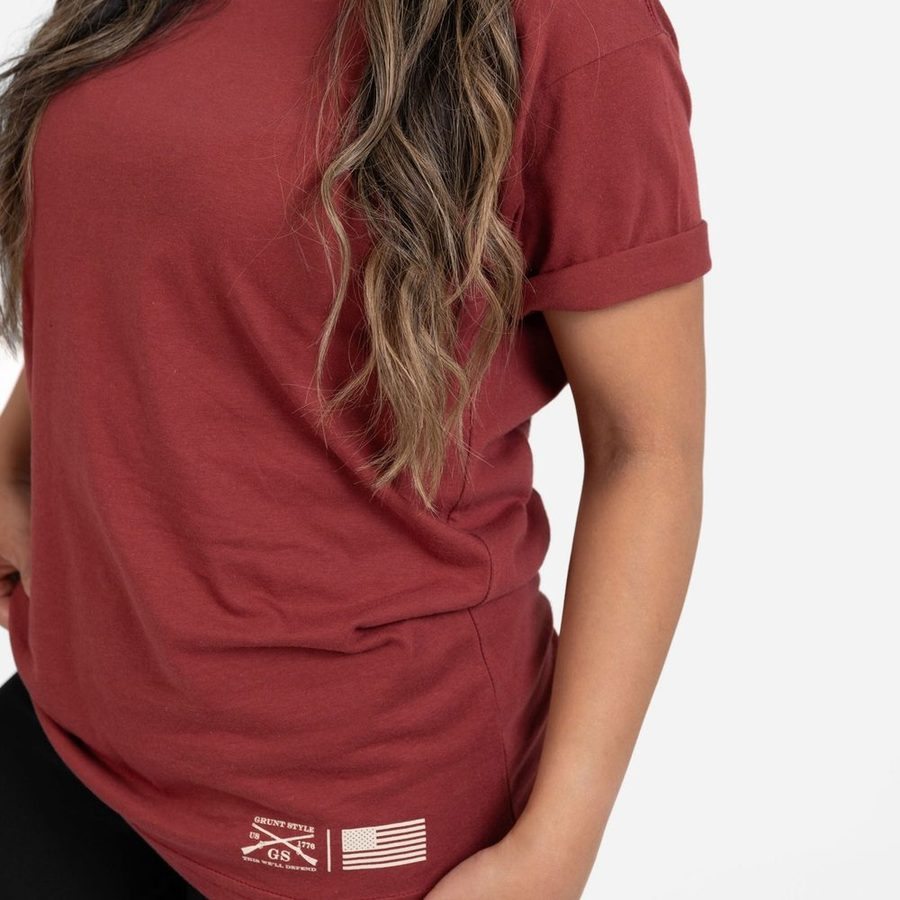 Women's Strength Through Suffering Boyfriend Fit T-Shirt - Red Plum