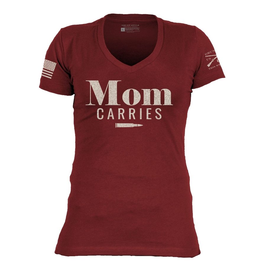 Women's Mom Carries V-Neck - Red Plum